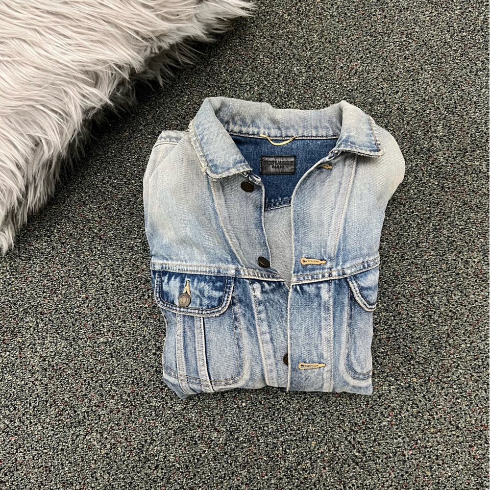 SAINT LAURENT Boyfriend Denim Blue Jean Jacket OversizenDistressed Light Wash XS - Picture 8 of 16